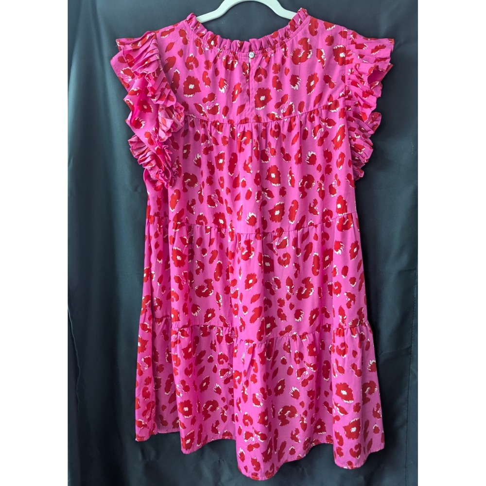 NWOT Jodifl Pink Leopard Print Ruffle Sleeve Babydoll Peasant Princess Dress 1X - Picture 3 of 3